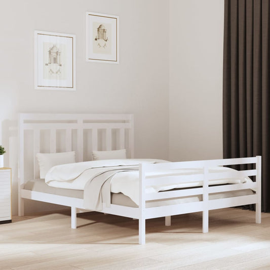 vidaXL Bed Frame White Solid Wood 160x200 cm