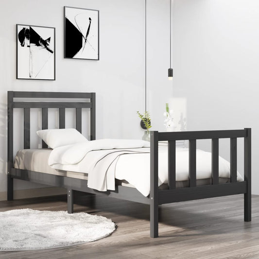 vidaXL Bed Frame Grey Solid Wood 75x190 cm Small Single