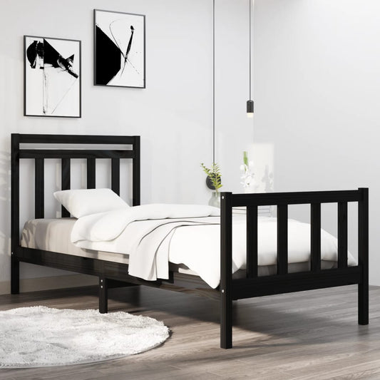 vidaXL Bed Frame Black Solid Wood 75x190 cm Small Single