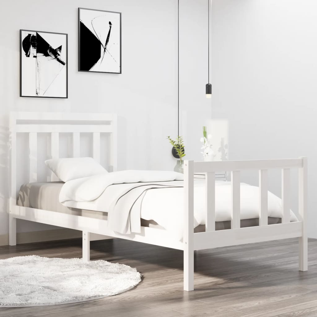 vidaXL Bed Frame White Solid Wood 90x190 cm Single