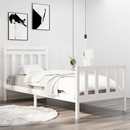 vidaXL Bed Frame White Solid Wood 90x190 cm Single