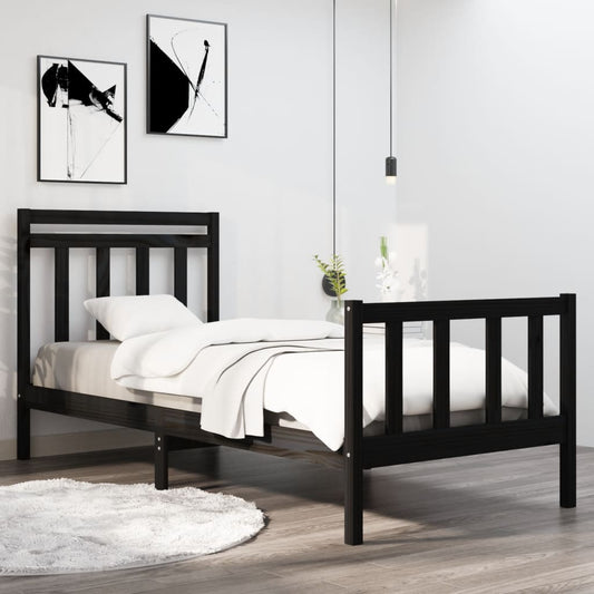 vidaXL Bed Frame Black Solid Wood 90x190 cm Single