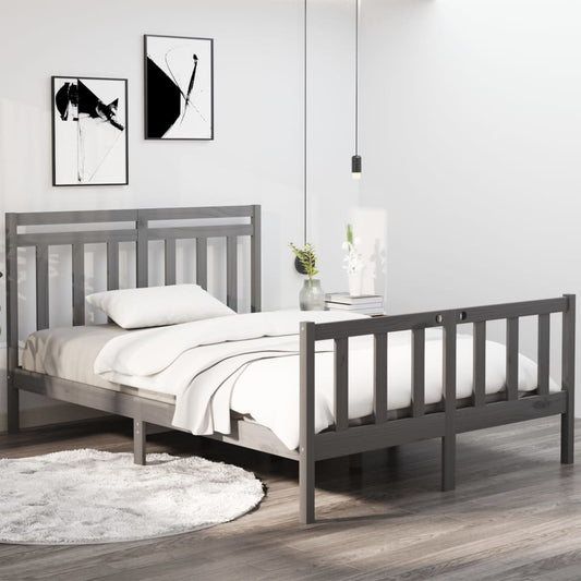 vidaXL Bed Frame Grey Solid Wood 120x190 cm Small Double