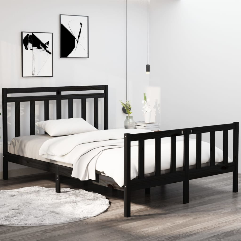 vidaXL Bed Frame Black Solid Wood 135x190 cm Double