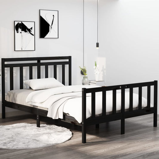 vidaXL Bed Frame Black Solid Wood 135x190 cm Double