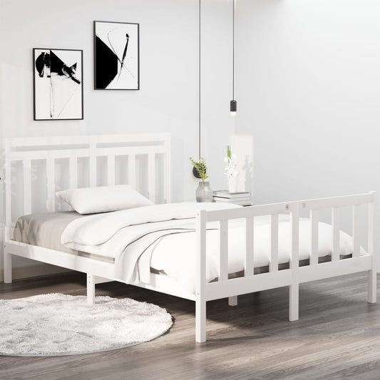 vidaXL Bed Frame White Solid Wood 140x190 cm