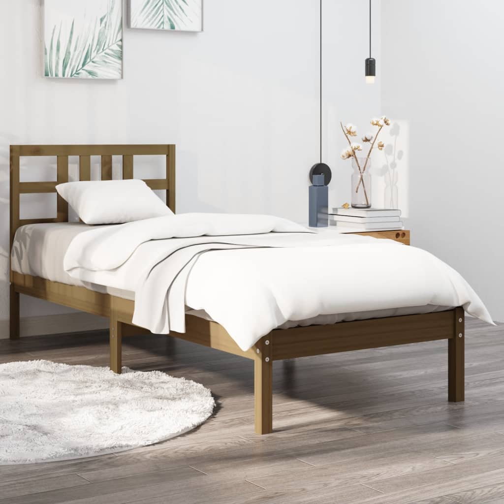 vidaXL Bed Frame Honey Brown Solid Wood 75x190 cm Small Single