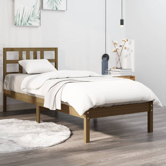 vidaXL Bed Frame Honey Brown Solid Wood 75x190 cm Small Single