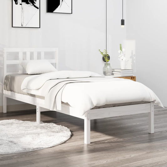 vidaXL Bed Frame White Solid Wood 90x190 cm Single