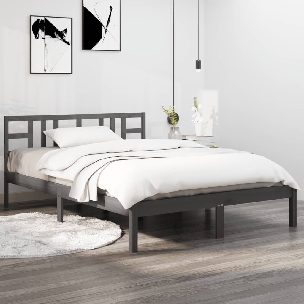 vidaXL Bed Frame Grey Solid Wood 135x190 cm Double