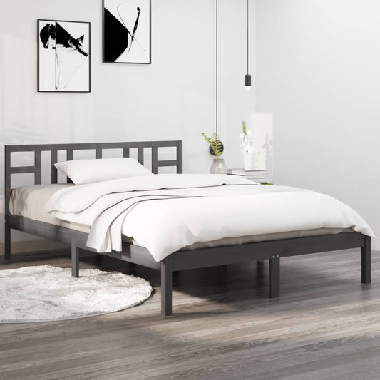 vidaXL Bed Frame Grey Solid Wood 135x190 cm Double