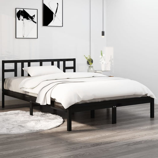 vidaXL Bed Frame Black Solid Wood 135x190 cm Double
