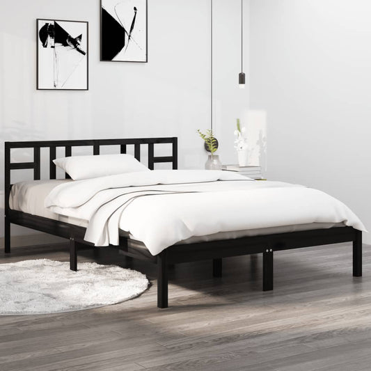 vidaXL Bed Frame Black Solid Wood 140x190 cm
