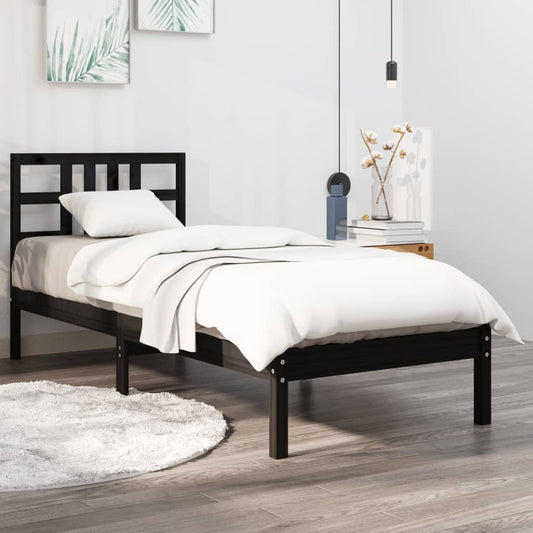 vidaXL Bed Frame Black Solid Wood 90x200 cm