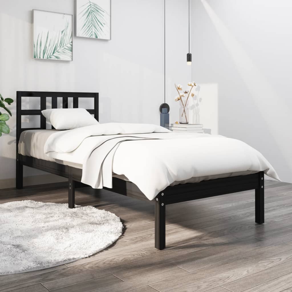 vidaXL Bed Frame Black Solid Wood 100x200 cm