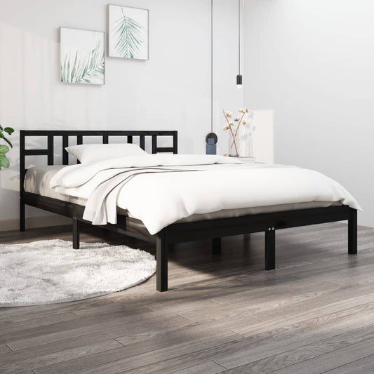 vidaXL Bed Frame Black Solid Wood 150x200 cm King Size