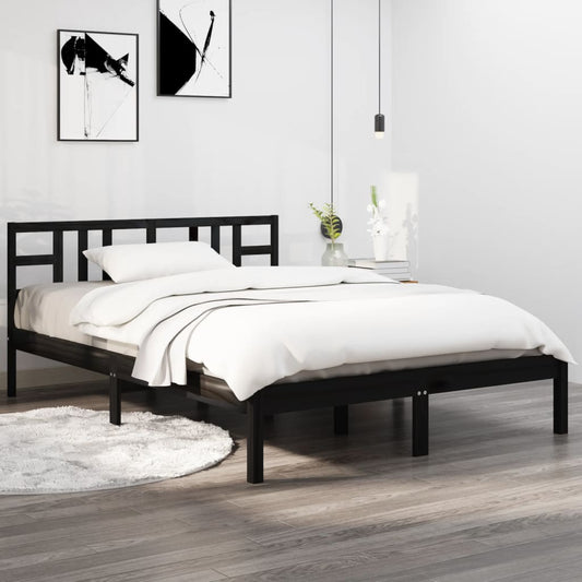 vidaXL Bed Frame Black Solid Wood 160x200 cm