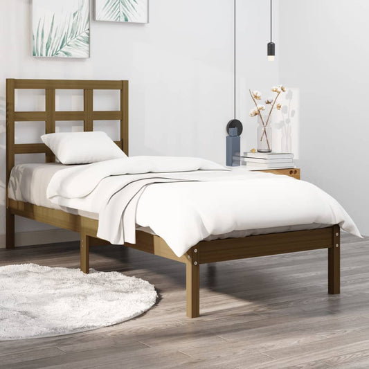 vidaXL Bed Frame Honey Brown Solid Wood 75x190 cm Small Single
