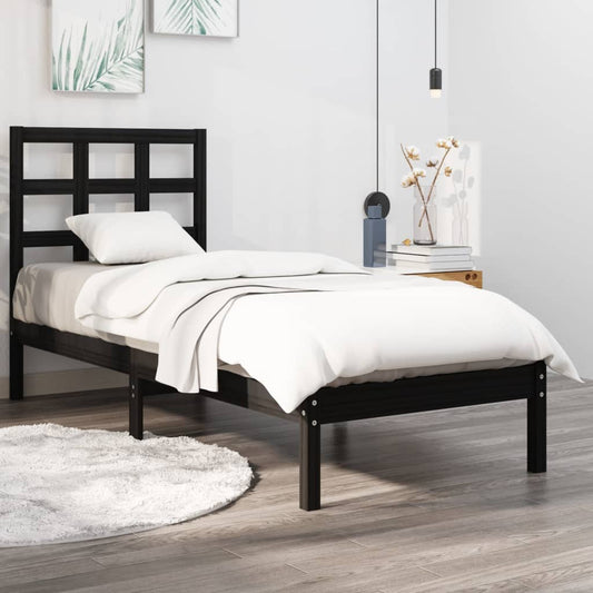 vidaXL Bed Frame Black Solid Wood 75x190 cm Small Single