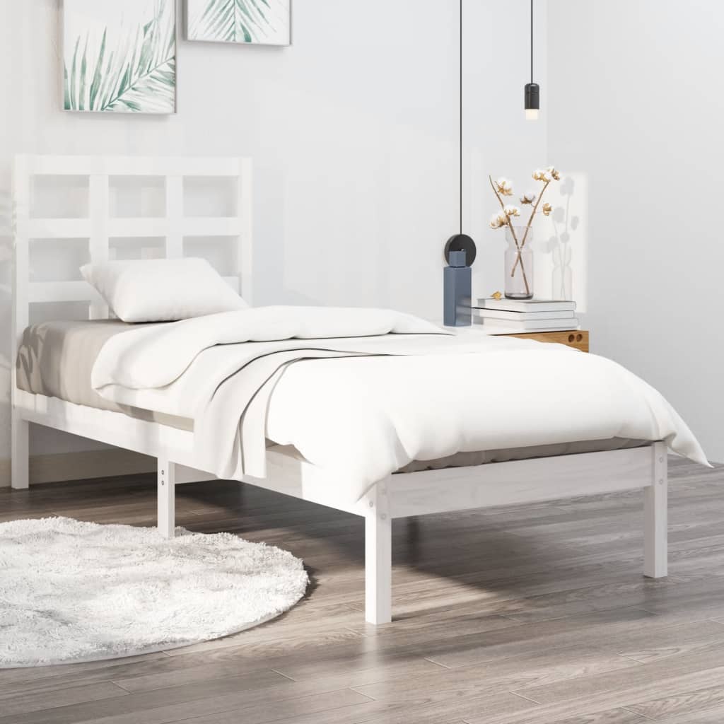 vidaXL Bed Frame White Solid Wood 90X190 cm Single