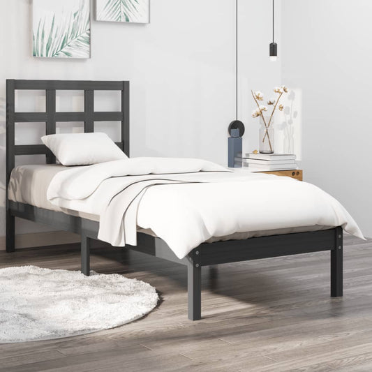 vidaXL Bed Frame Grey Solid Wood 90X190 cm Single