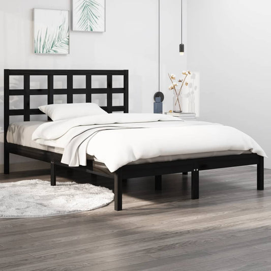 vidaXL Bed Frame Black Solid Wood 120x190 cm Small Double