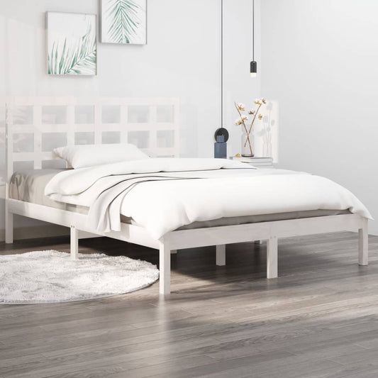 vidaXL Bed Frame White Solid Wood 135x190 cm Double