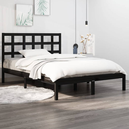 vidaXL Bed Frame Black Solid Wood 135x190 cm Double