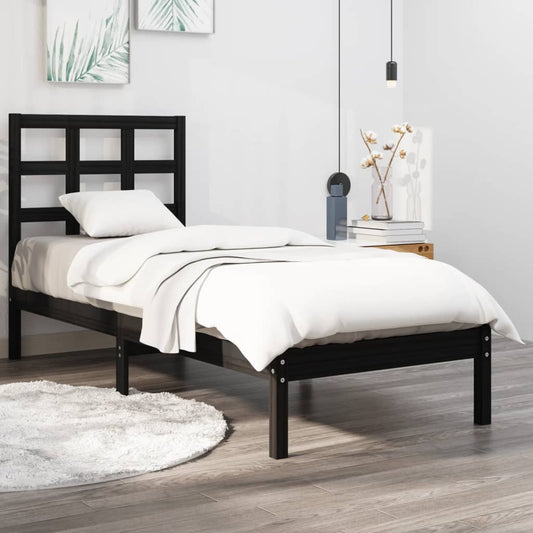 vidaXL Bed Frame Black Solid Wood 90x200 cm