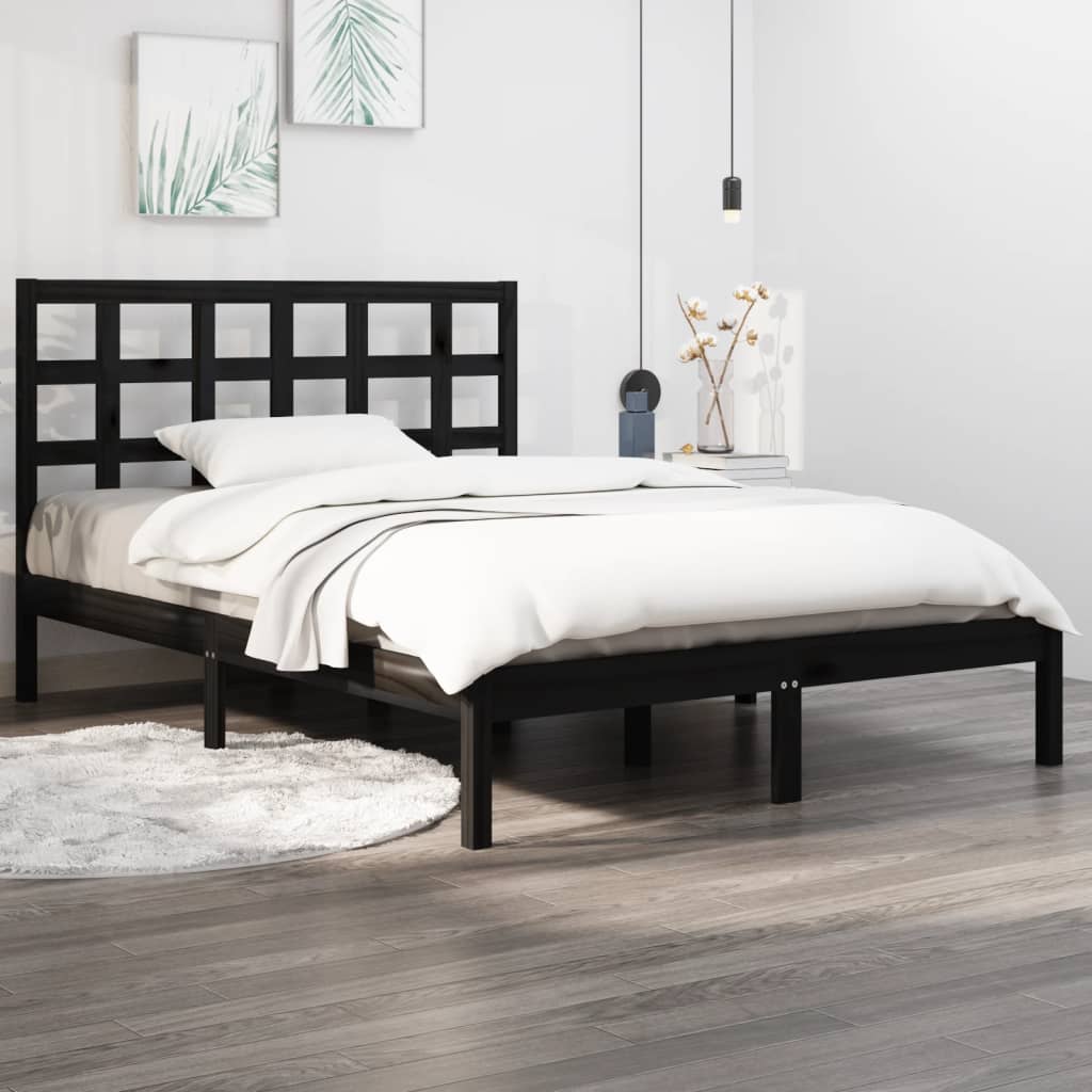 vidaXL Bed Frame Black Solid Wood 180x200 cm Super King Size
