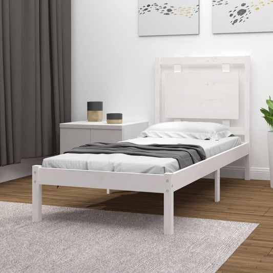 vidaXL Bed Frame White Solid Wood 75x190 cm Small Single
