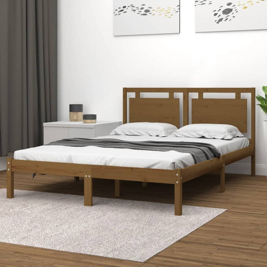 vidaXL Bed Frame Honey Brown Solid Wood 140x190 cm