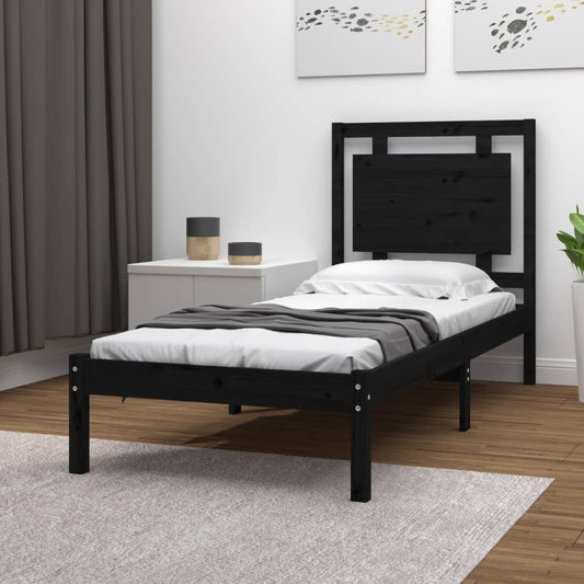 vidaXL Bed Frame Black Solid Wood 100x200 cm