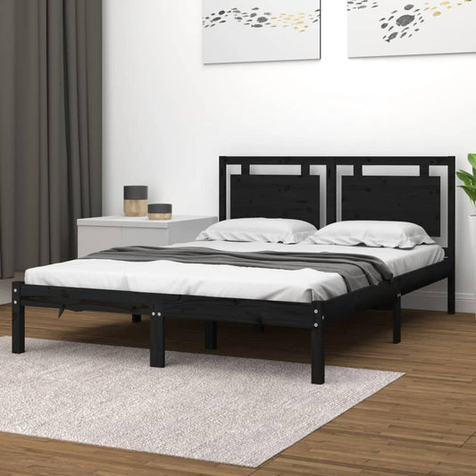 vidaXL Bed Frame Black Solid Wood 120x200 cm