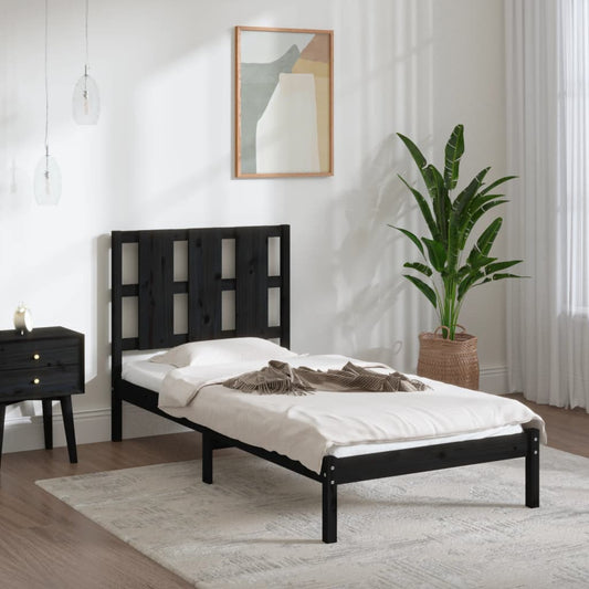 vidaXL Bed Frame Black Solid Wood 90X190 cm Single