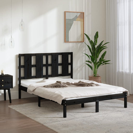 vidaXL Bed Frame Black Solid Wood 135x190 cm Double