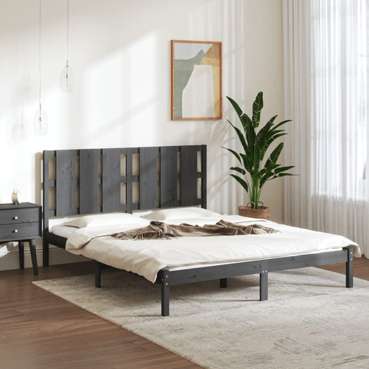 vidaXL Bed Frame Grey Solid Wood 150x200 cm King Size