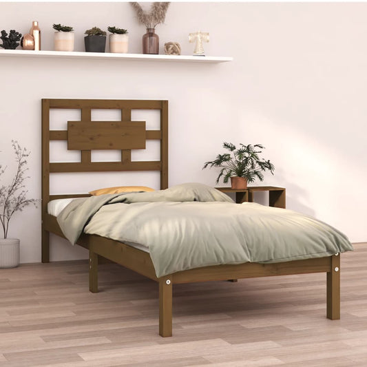 vidaXL Bed Frame Honey Brown Solid Wood 75x190 cm Small Single