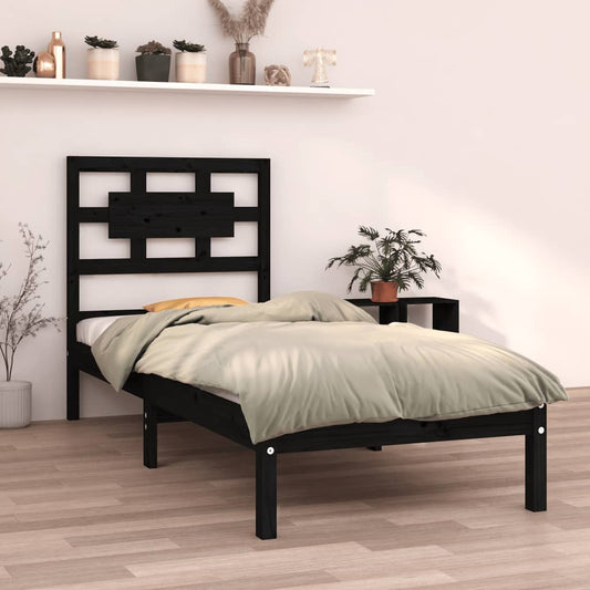 vidaXL Bed Frame Black Solid Wood 75x190 cm Small Single