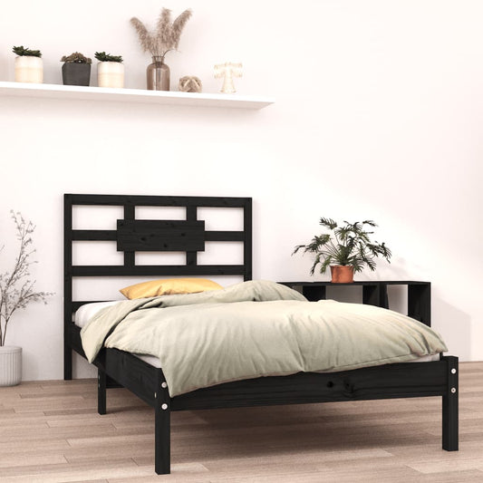 vidaXL Bed Frame Black Solid Wood 90X190 cm Single
