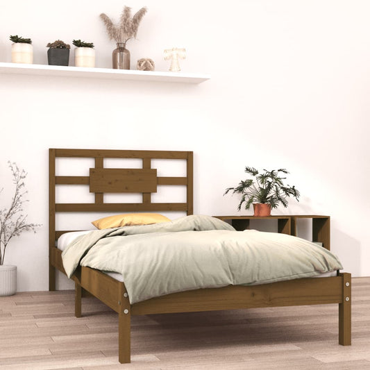 vidaXL Bed Frame Honey Brown Solid Wood 90x200 cm