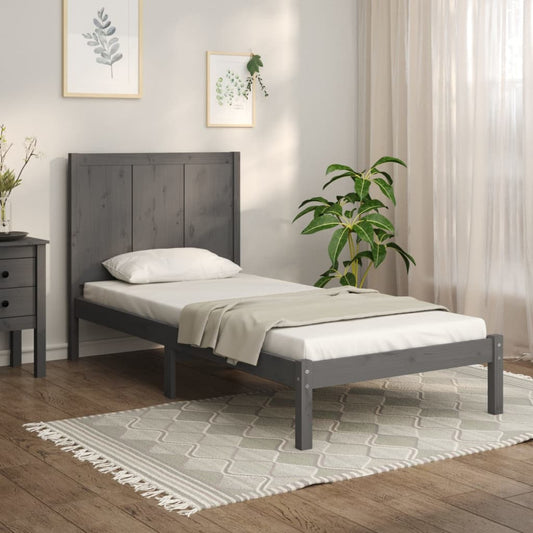 vidaXL Bed Frame Grey Solid Wood Pine 90X190 cm Single