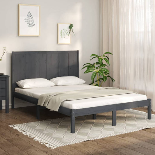 vidaXL Bed Frame Grey Solid Wood Pine 120x190 cm Small Double