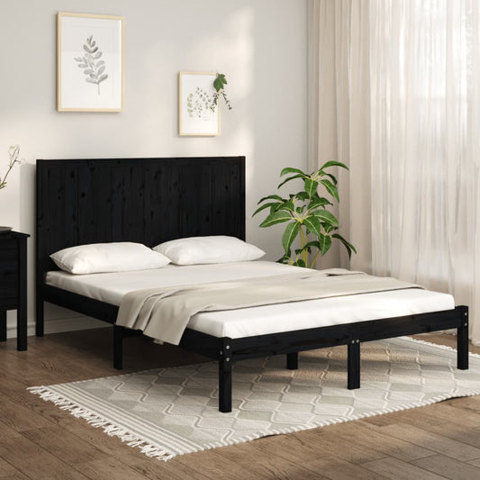 vidaXL Bed Frame Black Solid Wood Pine 140x190 cm