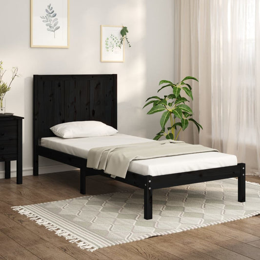 vidaXL Bed Frame Black Solid Wood Pine 90x200 cm