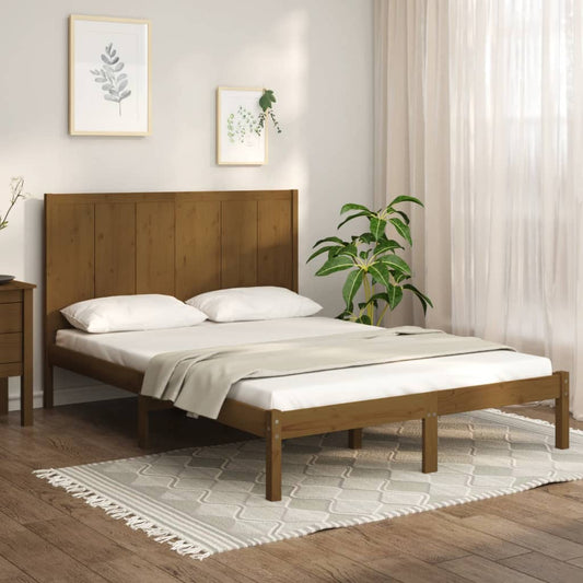 vidaXL Bed Frame Honey Brown Solid Wood Pine 150x200 cm King Size