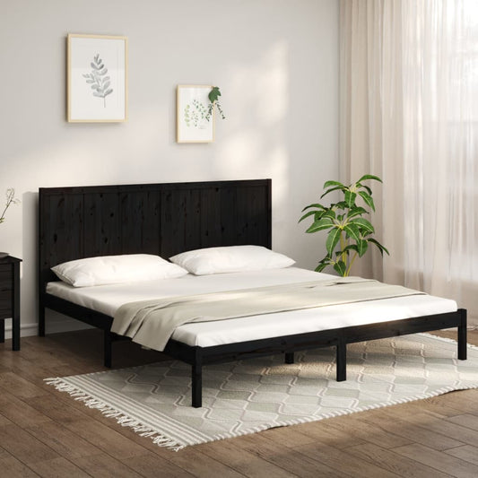 vidaXL Bed Frame Black Solid Wood Pine 180x200 cm Super King Size