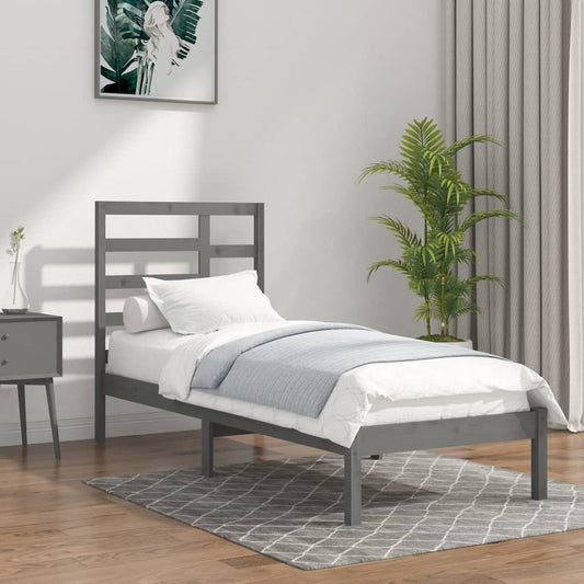 vidaXL Bed Frame Grey Solid Wood 90x200 cm