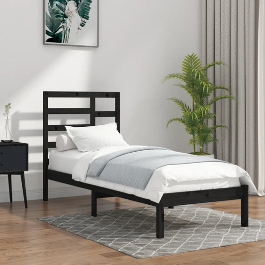 vidaXL Bed Frame Black Solid Wood 100x200 cm