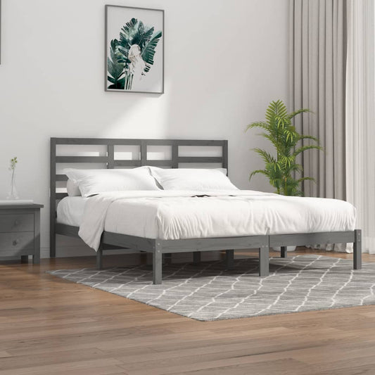vidaXL Bed Frame Grey Solid Wood 180x200 cm Super King Size